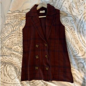 Marled fall & winter soft vest with buttons,wine red,S